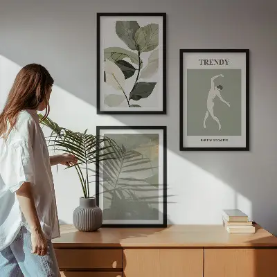 Set de tablouri pentru dormitor cu modele abstracte de siluete de plante