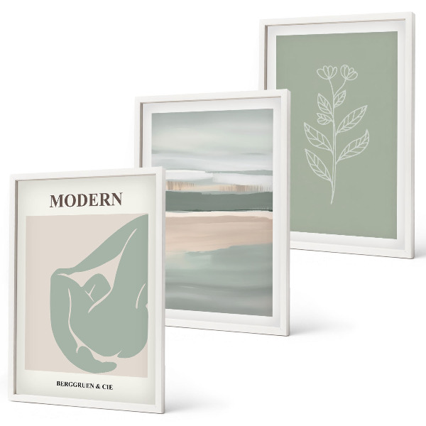 Set tablouri pentru dormitor Forme abstracte de plante pastelate