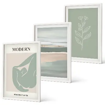 Set de tablouri pentru dormitor cu forme abstracte de plante în nuanțe pastelate