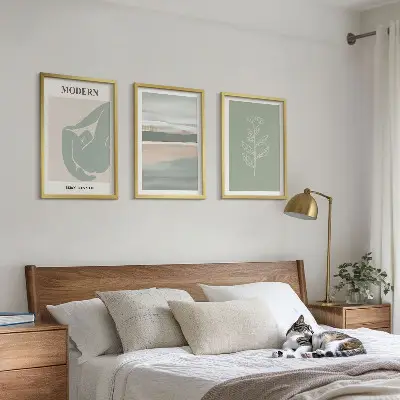 Set de tablouri pentru dormitor cu forme abstracte de plante în nuanțe pastelate
