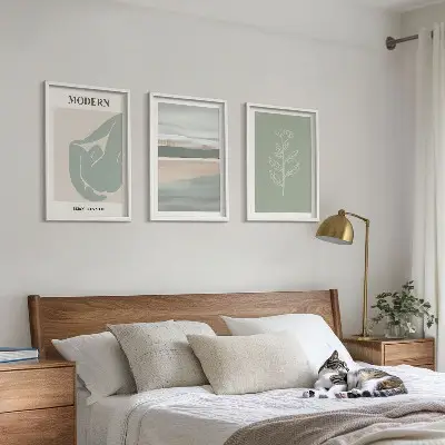 Set de tablouri pentru dormitor cu forme abstracte de plante în nuanțe pastelate