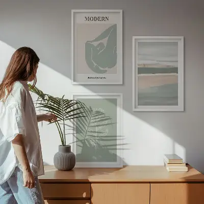 Set de tablouri pentru dormitor cu forme abstracte de plante în nuanțe pastelate