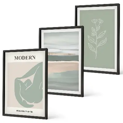 Set de tablouri pentru dormitor cu forme abstracte de plante în nuanțe pastelate