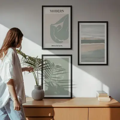 Set de tablouri pentru dormitor cu forme abstracte de plante în nuanțe pastelate