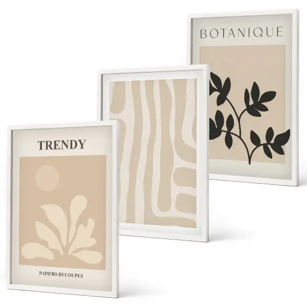 Set de tablouri pentru dormitor cu modele elegante de plante în nuanțe de bej și negru