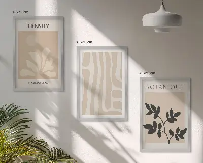 Set de tablouri pentru dormitor cu modele elegante de plante în nuanțe de bej și negru