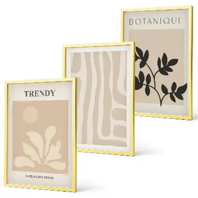 Set de tablouri pentru dormitor cu modele elegante de plante în nuanțe de bej și negru