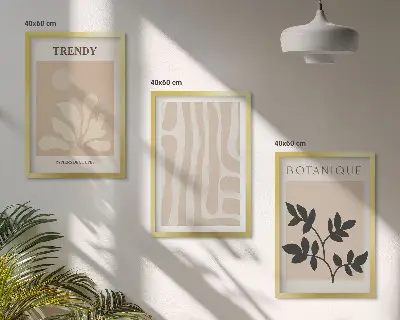 Set de tablouri pentru dormitor cu modele elegante de plante în nuanțe de bej și negru
