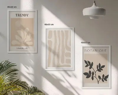 Set de tablouri pentru dormitor cu modele elegante de plante în nuanțe de bej și negru