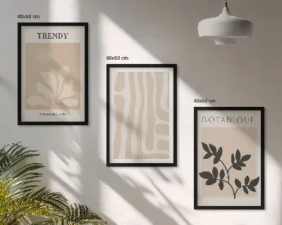 Set de tablouri pentru dormitor cu modele elegante de plante în nuanțe de bej și negru