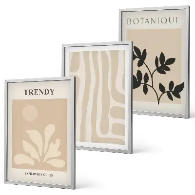 Set de tablouri pentru dormitor cu modele elegante de plante în nuanțe de bej și negru
