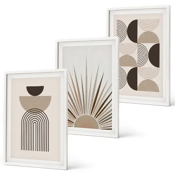 Set tablouri decorative cu forme abstracte în nuanțe de bej și maro