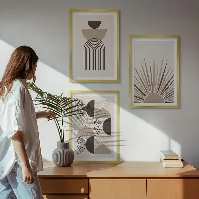Set tablouri decorative cu forme abstracte în nuanțe de bej și maro