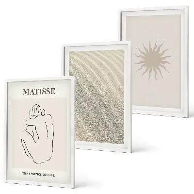 Set de tablouri decorative linii minimaliste cu nisip și soare