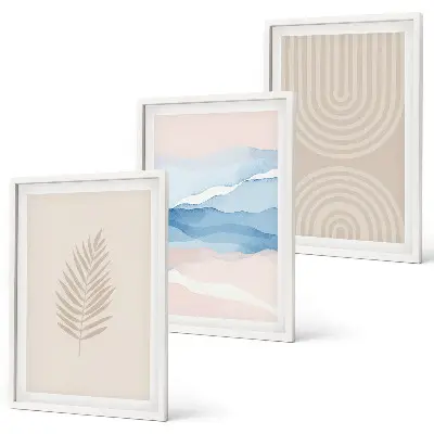 Set tablouri decorative cu model frunze valuri bej și albastru