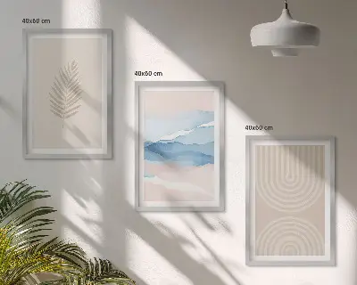Set tablouri decorative cu model frunze valuri bej și albastru