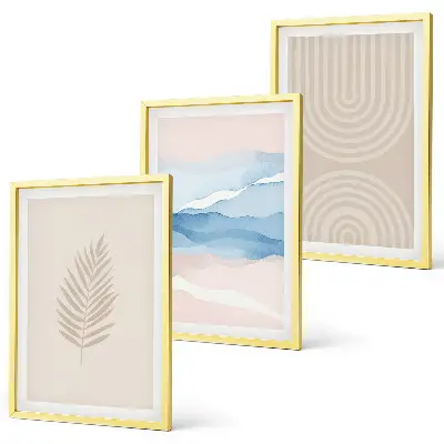 Set tablouri decorative cu model frunze valuri bej și albastru