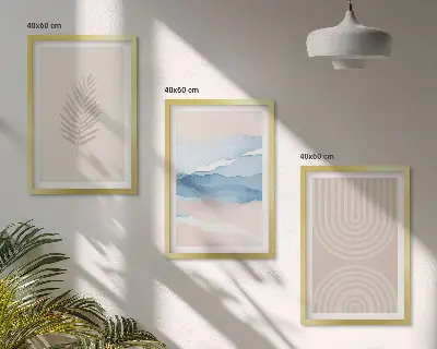 Set tablouri decorative cu model frunze valuri bej și albastru