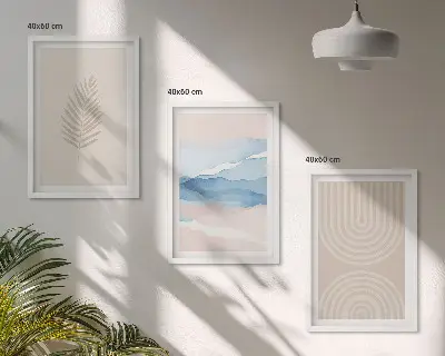 Set tablouri decorative cu model frunze valuri bej și albastru