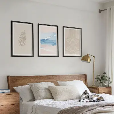 Set tablouri decorative cu model frunze valuri bej și albastru