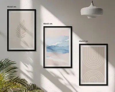Set tablouri decorative cu model frunze valuri bej și albastru