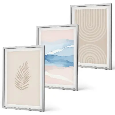 Set tablouri decorative cu model frunze valuri bej și albastru