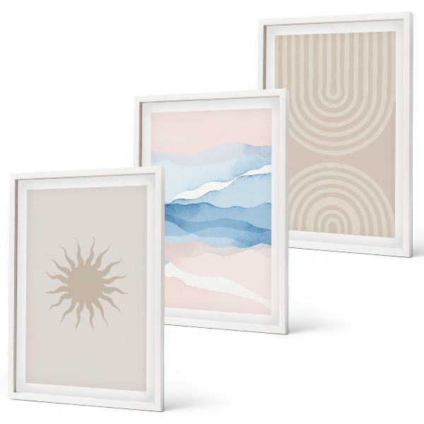 Set tablouri pentru dormitor Valuri de soare linii abstracte pastel