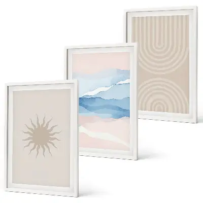 Set de tablouri pentru dormitor cu model abstract cu valuri de soare în nuanțe pastel