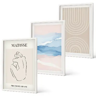 Set de tablouri decorative cu model minimalist cu linii ondulate în nuanțe pastelate