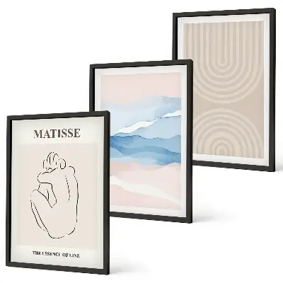 Set de tablouri decorative cu model minimalist cu linii ondulate în nuanțe pastelate