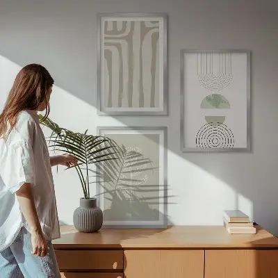 Set tablouri pentru dormitor cu modele geometrice de plante
