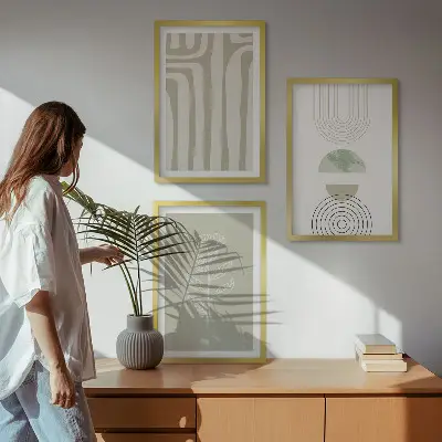 Set tablouri pentru dormitor cu modele geometrice de plante
