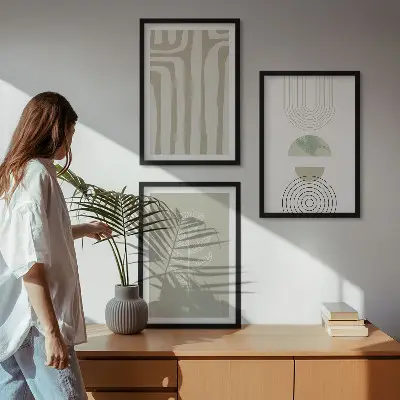 Set tablouri pentru dormitor cu modele geometrice de plante