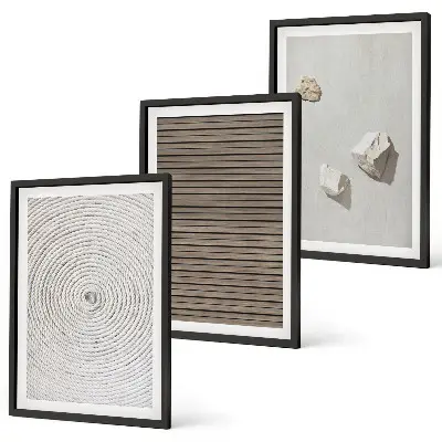 Set de tablouri pentru dormitor cu texturi naturale de lemn și piatră