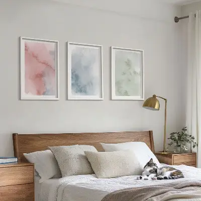 Set tablouri pentru dormitor cu structuri pastelate de acuarelă