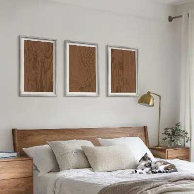 Set de tablouri pentru dormitor cu design minimalist și textură de lemn