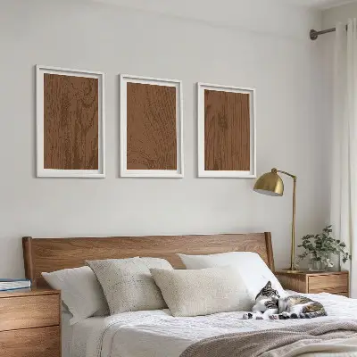 Set de tablouri pentru dormitor cu design minimalist și textură de lemn