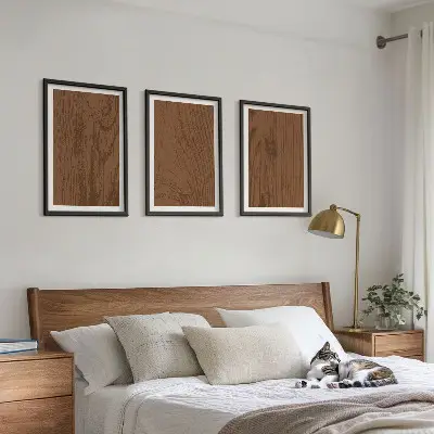 Set de tablouri pentru dormitor cu design minimalist și textură de lemn