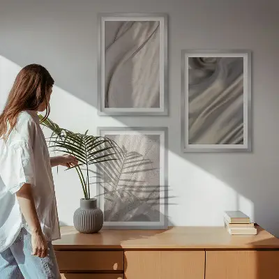Set de tablouri decorative cu prim-plan de țesături naturale în stil boho