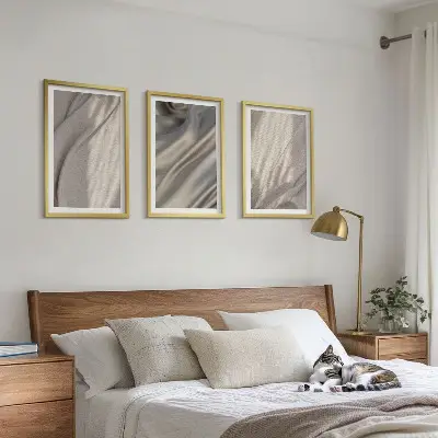 Set de tablouri decorative cu prim-plan de țesături naturale în stil boho