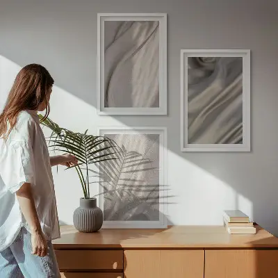 Set de tablouri decorative cu prim-plan de țesături naturale în stil boho