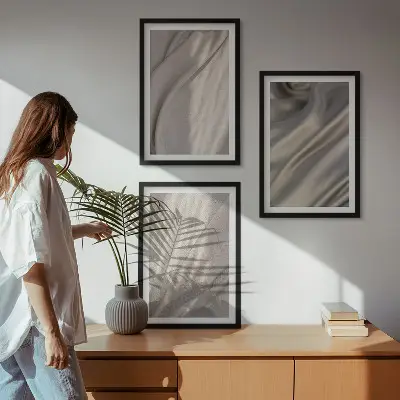 Set de tablouri decorative cu prim-plan de țesături naturale în stil boho
