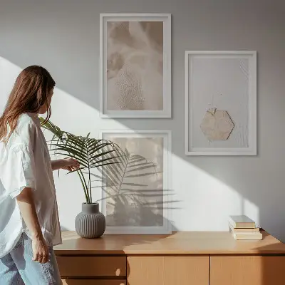 Set de tablouri pentru dormitor cu texturi subtile în stil boho nature
