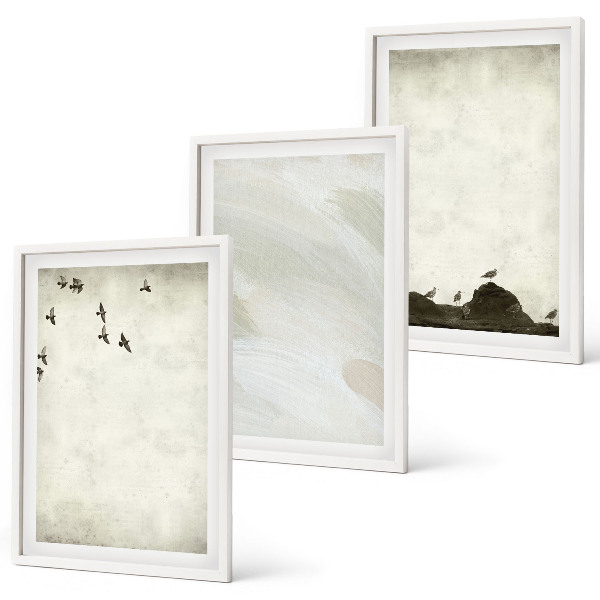 Set tablouri pentru dormitor Decorațiuni cu mișcări de pensulă pentru păsări și pietre