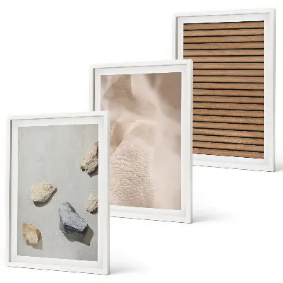 Set tablouri decorative cu texturi de țesături din lemn și pietre