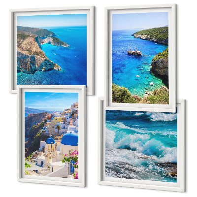 Compoziție de tablouri pentru perete Vederi grecești ale insulei Santorini, Oia