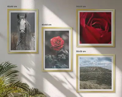 Compoziție de tablouri pentru perete trandafiri roșii pe fundal gri