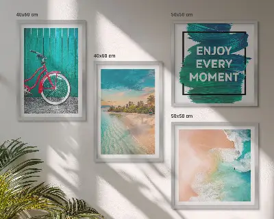 Set de tablouri gata de agățat cu grafică de bicicletă pe barcă în largul mării