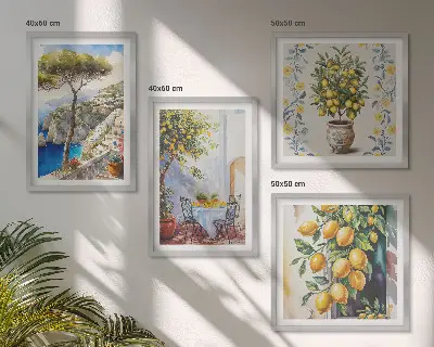 Compoziție de tablouri pentru perete cu motivul lămâi lângă mare