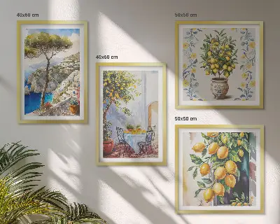Compoziție de tablouri pentru perete cu motivul lămâi lângă mare